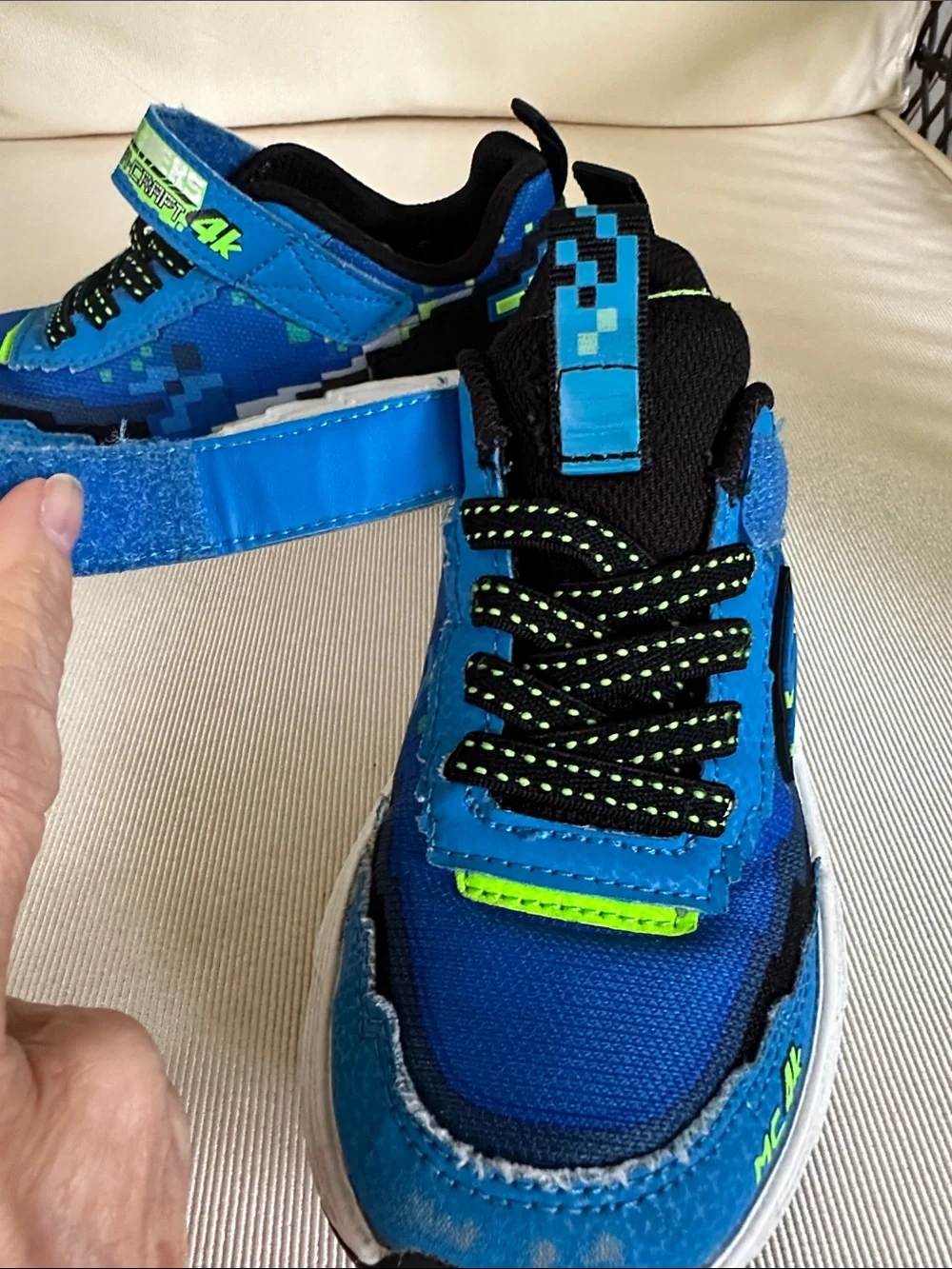 Skechers Mega Craft 4K Kids Blue and Neon Green Sneakers size 12 toddler